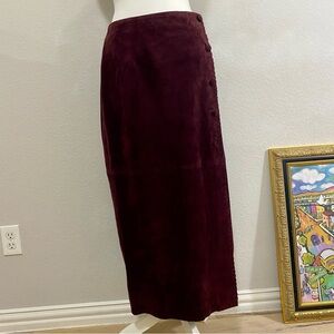 Vintage Cedars Leather Burgundy  Women's Skirt Button Woven Details Size 12